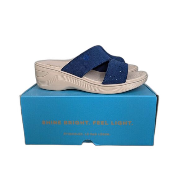 NEW With Box BZees Women's Dynasty Bright Sandal Size 9 Wedge Blue Sparkle Knit - Picture 1 of 11